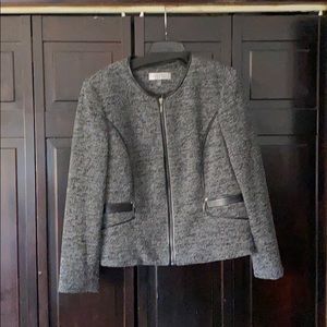 Kasper blazer, faux leather trim, zippers